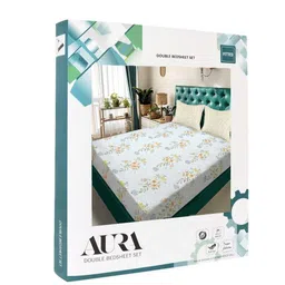 Aura White & Yellow Floral 300 TC Fitted Double King Bedsheet Set 2.50 m x 2.25 m image 4