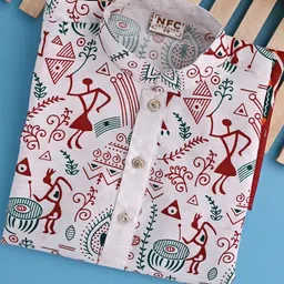 HUMAN CHOICE Boys Maroon Dupion Silk Printed Kurta & Pyjamas image 4