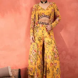Shae by SASSAFRAS Printed V-Neck Top With Palazzo & Shrug Co-Ords-picture-4