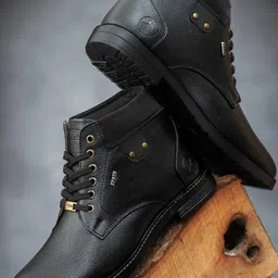 TRM Men Black Regular High-Top Boots-picture-24