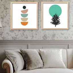 Kotart Brown & White 2 Pieces Boho Printed Wooden Wall Arts-image-76