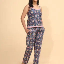 YELLOW BLOOM Women Ethnic Motifs Printed Top & Pyjamas Night suits image 5