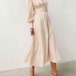 StyleCast Women Fit & Flare V-Neck Button-Front Long Sleeve Midi Dress-picture-15