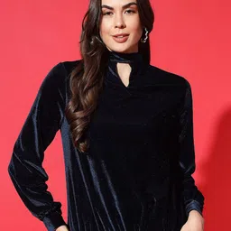 VAARARO Women Embellished Keyhole Neck Long Sleeve Velvet Top-picture-38