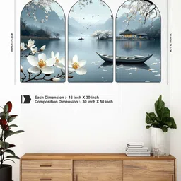 Myntra Elegant Homes Set OF 3 MDF Serene Lake View Wall Painting image 3