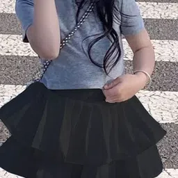 Xsole Girls Solid Short Sleeves Top With Skirt image 2