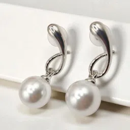 SAPRAA TRENDS Silver Plated Stainless Steel Artificial Beaded Spherical Drop Earrings image 5