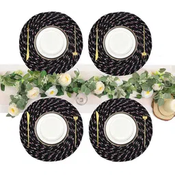 Kuber Industries Black & Pink 4 Pieces printed Cotton Round Shape Table Placemats image 2
