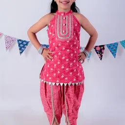 YK Girls Floral Printed Regular Thread Work Kurta with Dhoti Pants-picture-27