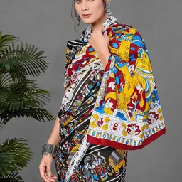 DIVASTRI Women Ajrak Block Print Cotton Blend Saree image 4