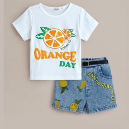 hopscotch 2-Pc Orange Embroidered T-shirt & Shorts-picture-46
