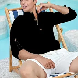 EdinWolf Men Mandarin Collar Roll-Up Sleeves Long Sleeves Cotton A-Line Kurta image 3