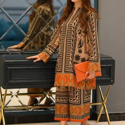 GoSriKi Floral Printed Mandarin Collar Kurta With Palazzo image 5