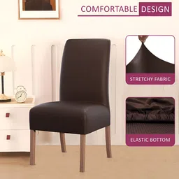Kuber Industries 6-Pcs Brown Stretchable Table Chair Cover image 2