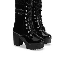 Kliev Paris Women Calf Length Buckle Detailed Lace-up Boots image 4