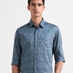Arrow New York Men Slim Fit Geometric Printed Spread Collar Pure Cotton Formal Shirt-picture-8