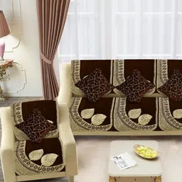 SAWNA HOMES Brown Embroidered Velvet Sofa Cover-image-47