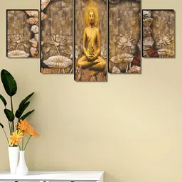 Myntra Elegant Homes Black & Yellow 5 Pieces Buddha Religious Wooden Wall Art-picture-26