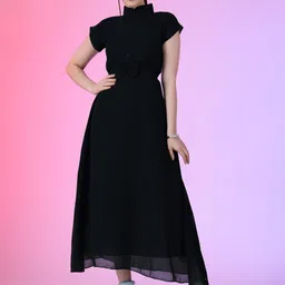 Raiyani Enterprise Women Shirt Collar Cap Sleeves Georgette Fit & Flare Maxi Dress-image-60