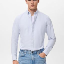 MANGO MAN Vertically Striped Spread Collar Pure Cotton Oxford Weave Casual Shirt-picture-37