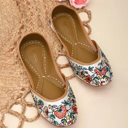 Rocia By Regal White Multi Women Embroidered Jutties Jutis For Women-image-36