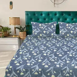 Aura Blue & White Floral Printed Fitted 300 TC King Bedsheet Set 2.50 m x 2.25 m image 5