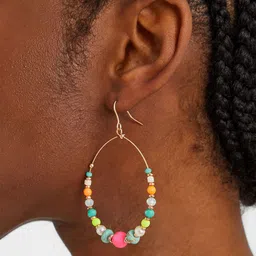 Accessorize Artificial Beaded Oval Shaped Hoop Earrings-image-38