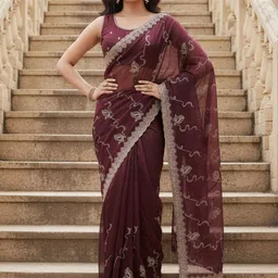 Anouk Rustic Ethnic Motifs Embroidered Net Heavy Work Saree-picture-12