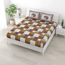 MILAAV Multicoloured Geometric 144 TC King Bedsheet with 2 Pillow Covers-picture-21