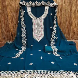 Panzora Floral Embroidered Zari Work Unstitched Dress Material image 2