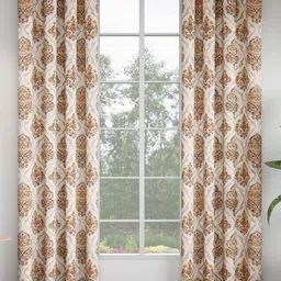 GM Rust & Cream-Coloured Set of 2 Ethnic Motifs Door Curtain image 1