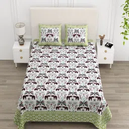 tundwal's White & Green Floral Printed 210 TC Cotton King Bedsheet Set 2.28 m x 2.74 m-picture-16
