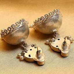 Biba Silver Plated Artificial Stones Studded And Beaded Dome Shaped Jhumkas image 4