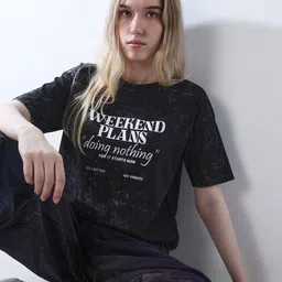 ONLY Typography Printed Round Neck Pure Cotton Oversized T-shirt image 4