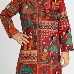 LABELZERO Kids-Unisex Red Cotton Blend Kurta Sets image 2