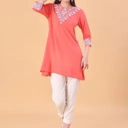 V-Mart Women Ethnic Motifs Printed Round Neck A-Line Short Kurti-image-98
