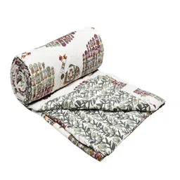 INDRA'S White & Purple Printed Cotton Heavy Winter 150 GSM Quilt image 5