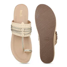 Inc 5 Women Embellished Ethnic One Toe Flats with Laser Cuts image 2