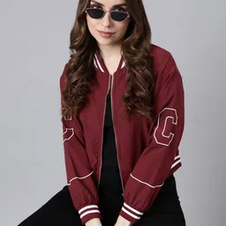 SHOWOFFFF Women Colourblocked Windcheater Bomber with Embroidered Jacket-picture-37