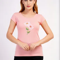 Romaisa Women Pack of 2 Floral Printed Round Neck Cotton T-shirts-image-24