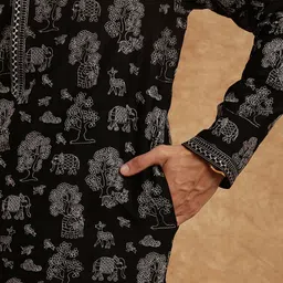 Men's Heritage Thread Work Black Embroidered Kurta Set In Silk by Souragya image 3