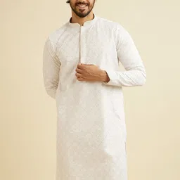 Manyavar Floral Embroidered Straight Thread Work Satin Kurta with Pyjamas image 5
