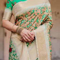 ALMAARI FASHION Ethnic Motifs Printed Jamdani Saree With Unstitched Blouse Piece image 4