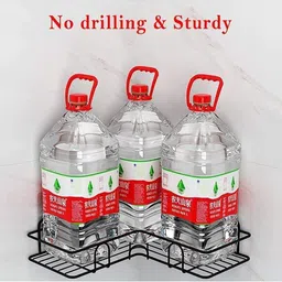 M Y Black Metal Self Adhesive Kitchen & Bathroom Corner Wall Shelf image 5