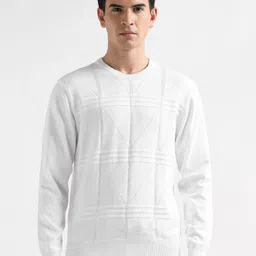 Arrow Men Solid Self Design Round Neck Long Sleeves Pullover-image-1