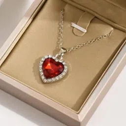 Zarkan 925 Sterling Silver Siver-Plated Cubic Zirconia Studded Heart Shaped Pendants-image-76