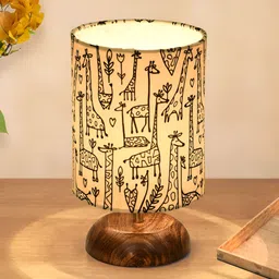 Homesake Yellow Printed Wood Contemporary Cylindrical Shaped Table Lamp-picture-29