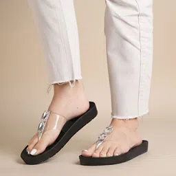 Monrow Arden Women Black Embellished No Back Strap Open Toe Flats image 3