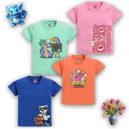 LITTLE FIGHTER Boys Pack Of 4 Multi Printed Round Neck Short Sleeves Casual T-shirt-picture-13