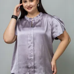 PURYS PLUS Women Plus Size Solid Puff Sleeve Satin Regular Top-image-18